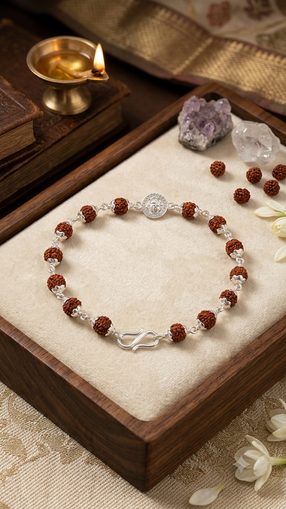 Silver ganeshji Rudraksha Bracelet / rakhi