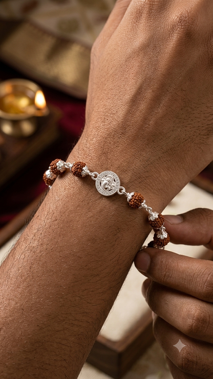 Silver ganeshji Rudraksha Bracelet / rakhi