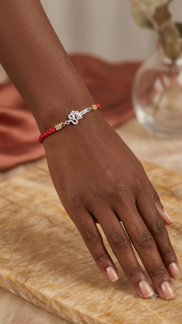 Silver & CZ "Om" Red Braided Leatherette Rakhi (set of 2)