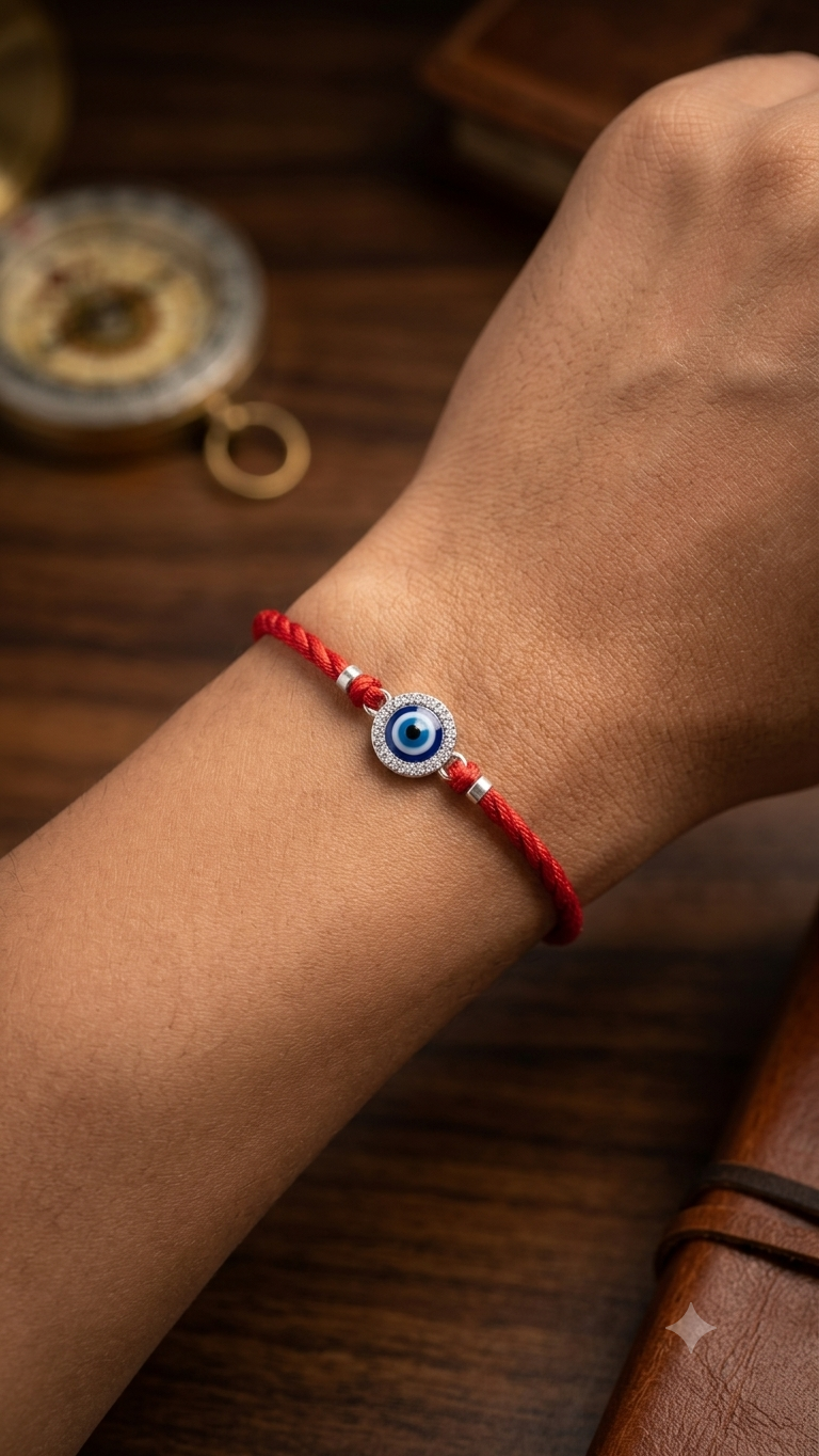 Silver Evil Eye Bhaiya Bhabhi Rakhi Set