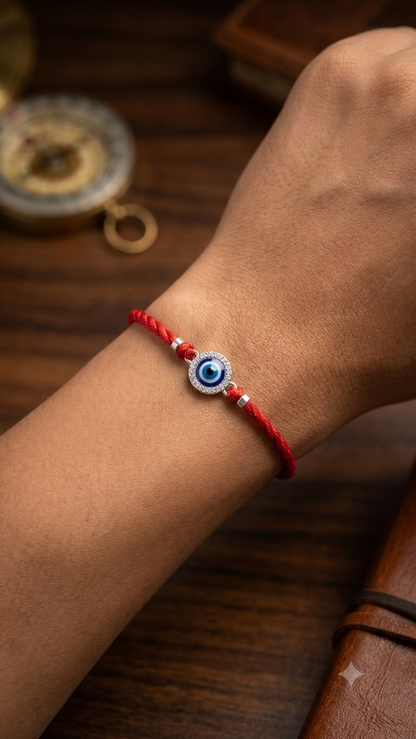 Silver Evil Eye Bhaiya Bhabhi Rakhi Set