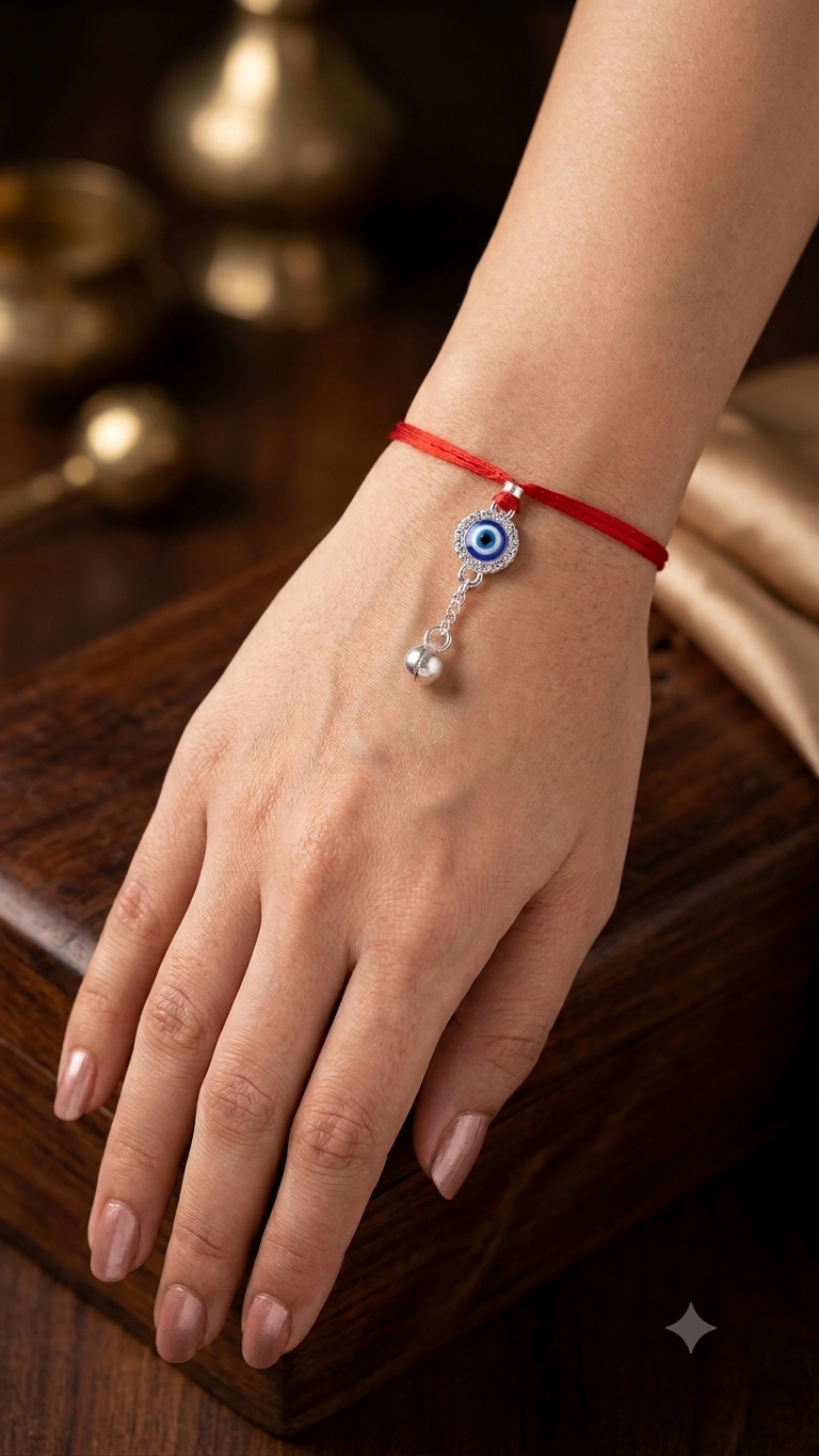 Silver Evil Eye Bhaiya Bhabhi Rakhi Set