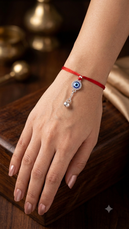 Silver Evil Eye Bhaiya Bhabhi Rakhi Set
