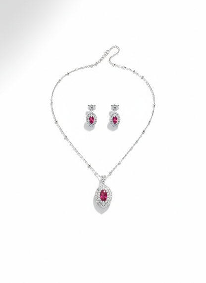 Aavikazevar 925 Sterling Silver pink color stone Pendant Necklace with Matching Stud Earrings | Cubic Zirconia Diamond-Look Jewellery Set for Women & Girls