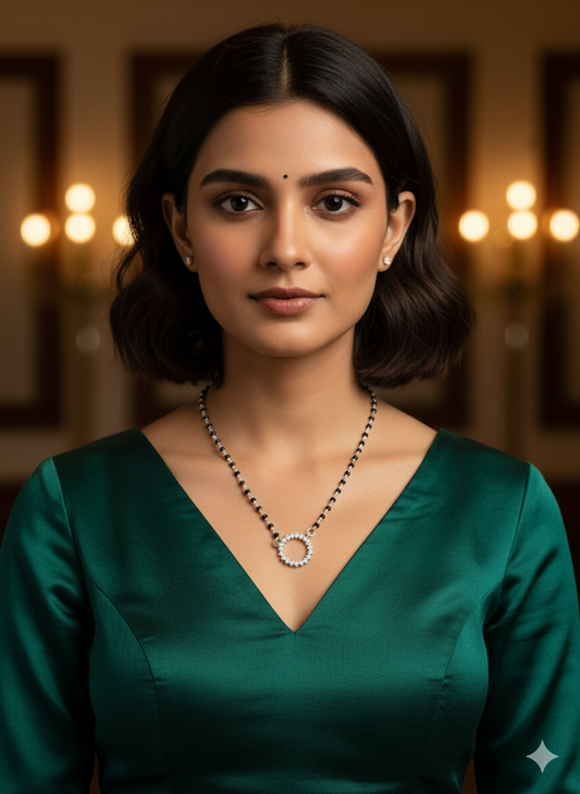 Royal Roots Traditional Silver Mangalsutra with round shape full dimond pendant