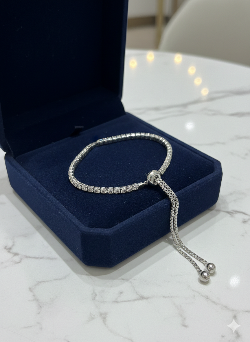 925 Sterling Silver Adjustable Tennis Bracelet for Women | Classic CZ Diamond Bracelet | Elegant Party & Daily Wear Jewellery