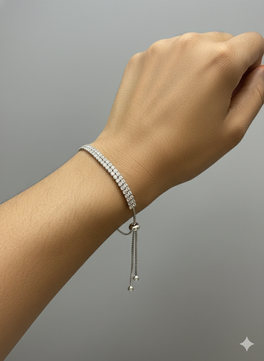 925 Sterling Silver Adjustable Tennis Bracelet for Women 2 line| Classic CZ Diamond Bracelet 2 line| Elegant Party & Daily Wear Jewellery