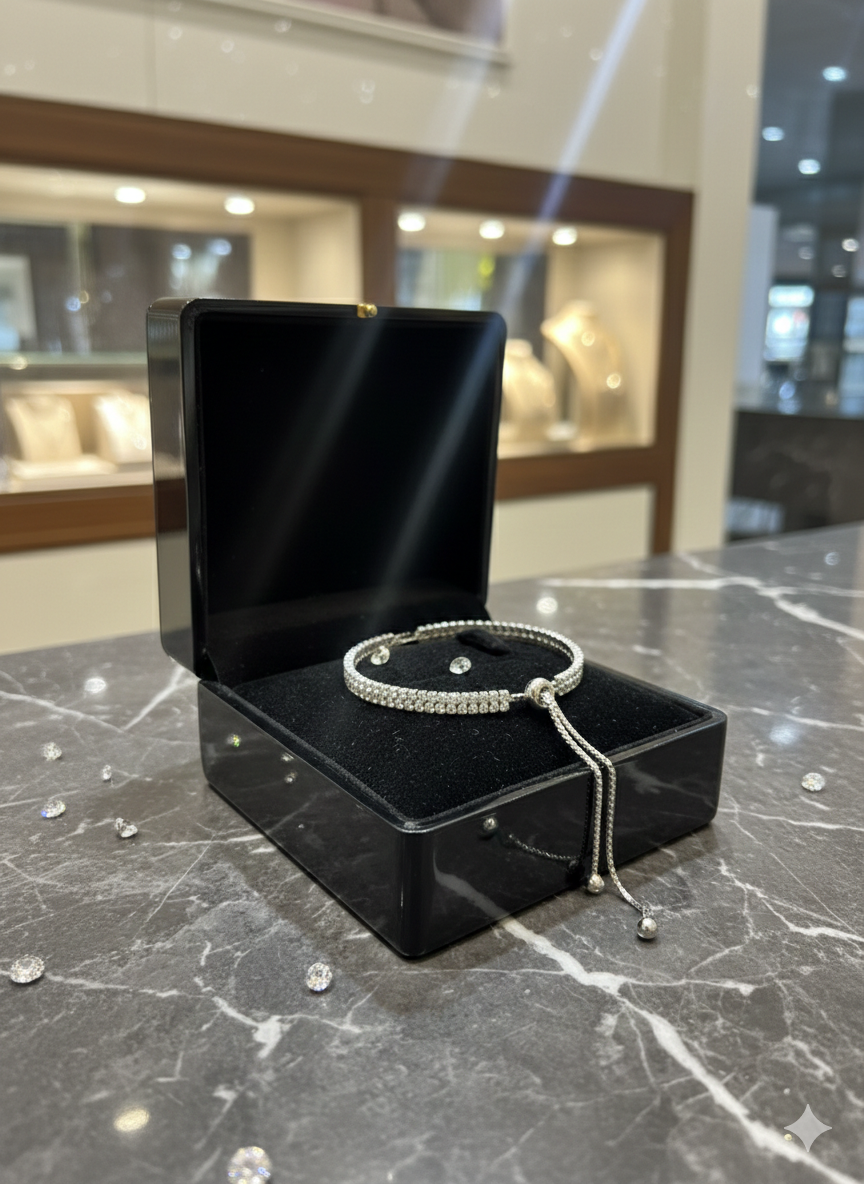 925 Sterling Silver Adjustable Tennis Bracelet for Women 2 line| Classic CZ Diamond Bracelet 2 line| Elegant Party & Daily Wear Jewellery