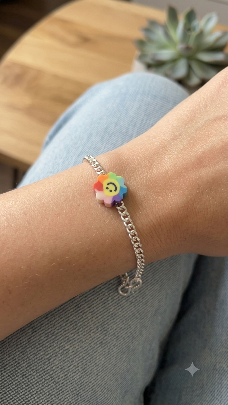 Rainbow Smile Silver Chain Bracelet