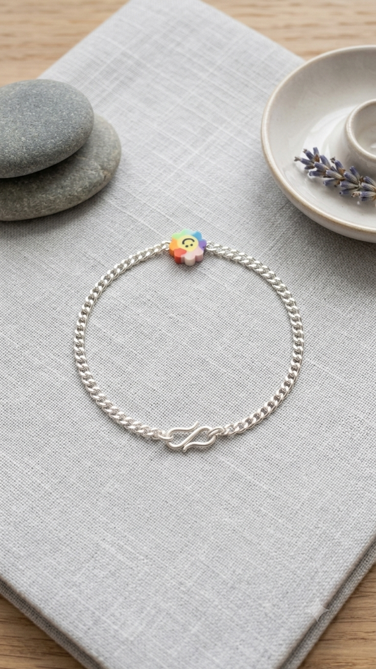 Rainbow Smile Silver Chain Bracelet