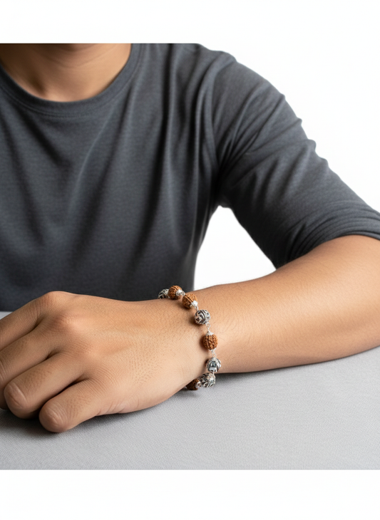 Silver swastik Rudraksha Link Bracelet for Men & Women