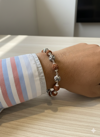 Silver aum Rudraksha Link Bracelet for Men & Women