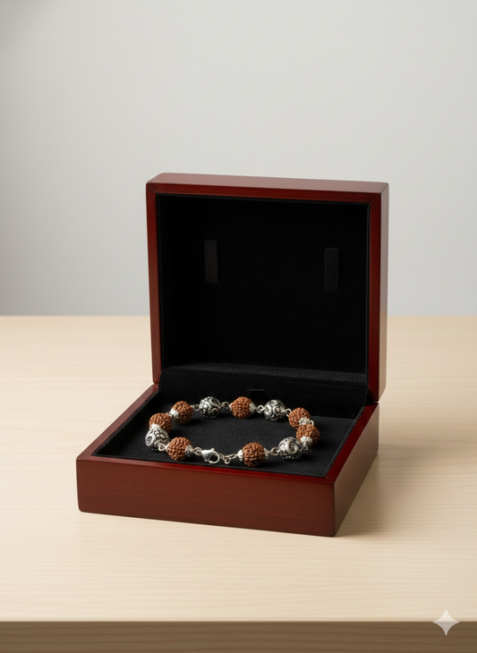 Silver aum Rudraksha Link Bracelet for Men & Women