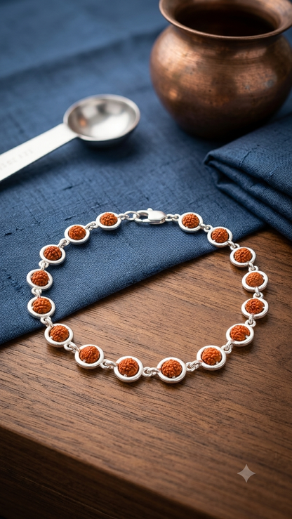 Silver Rudraksha Link Bracelet for Men & Women