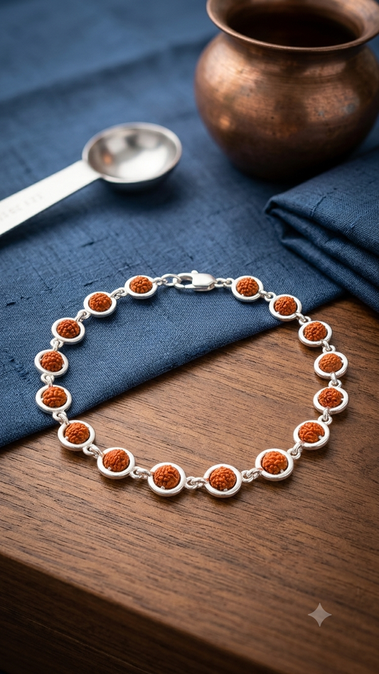 Silver Rudraksha Link Bracelet for Men & Women