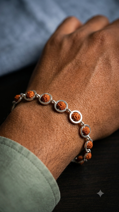 Silver Rudraksha Link Bracelet for Men & Women