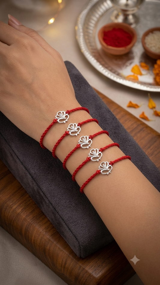 Silver Ganesha Thread Rakhi Set (Pack of 3/5)