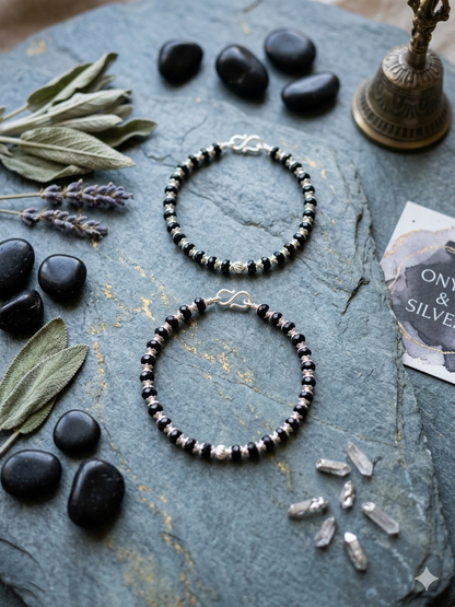 Silver nazariya with Black beads