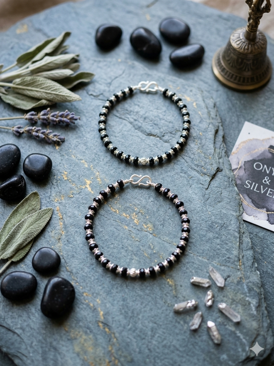 Silver nazariya with Black beads