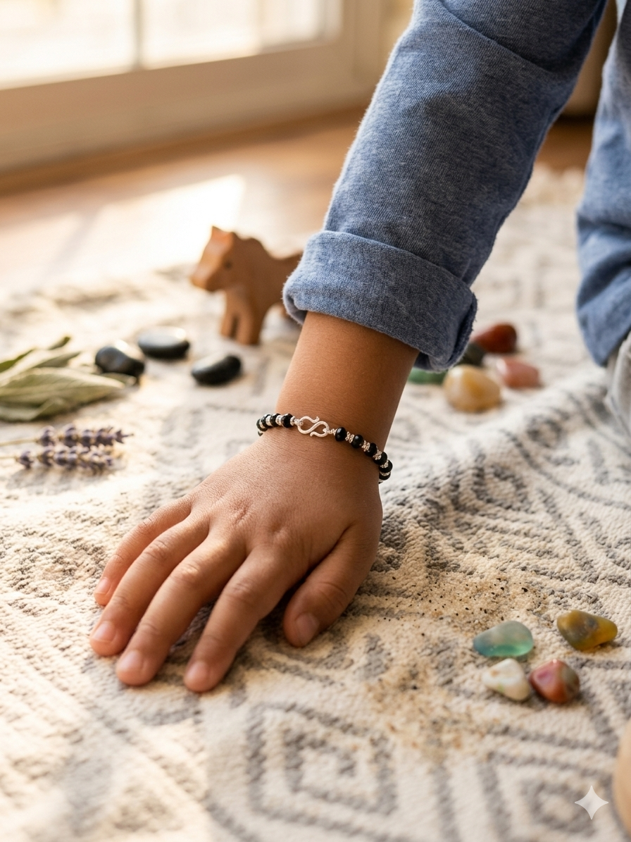 Silver nazariya with Black beads