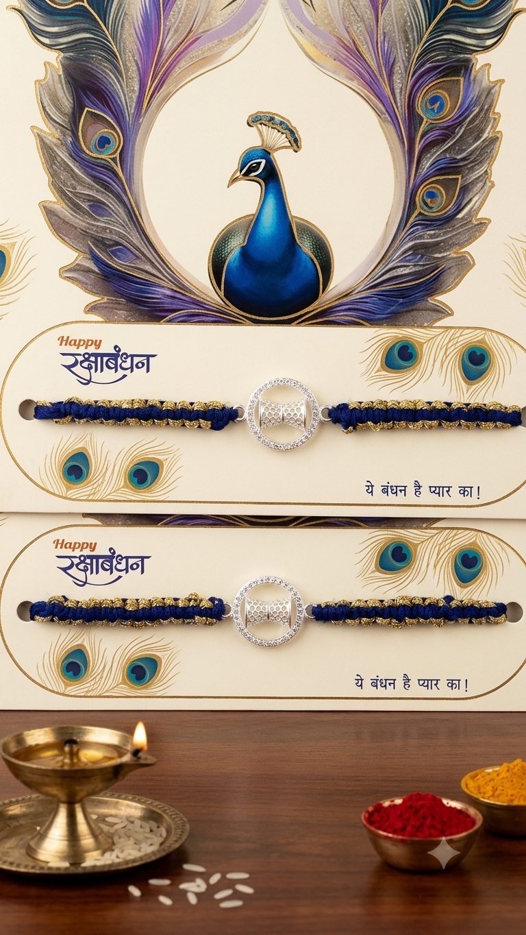 Silver Designer Rakhi Damru with Card ( set of 2 )