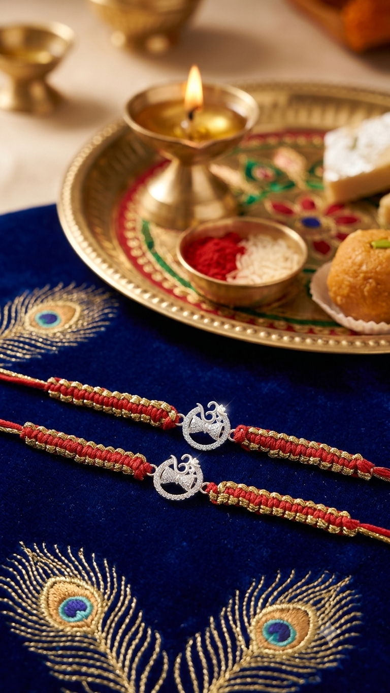 Silver Designer Rakhi Damru with Aum With Card ( set of 2 )