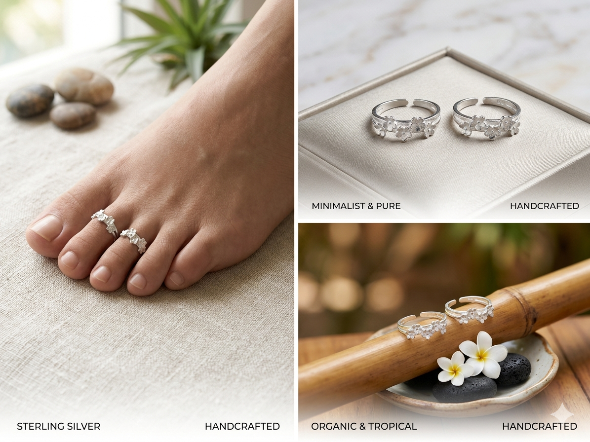 Traditional flower Silver Bichiya for Women | italian 925 silver Toe Rings | Adjustable Fit | Everyday Wear