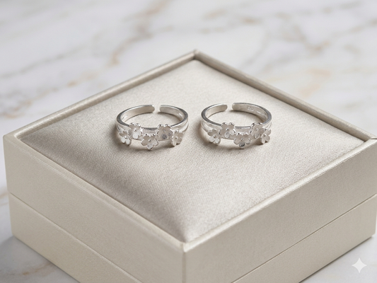Traditional flower Silver Bichiya for Women | italian 925 silver Toe Rings | Adjustable Fit | Everyday Wear