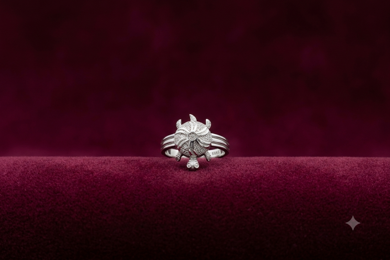 Premium Italian Silver turtle Men’s Ring with Textured Square Face