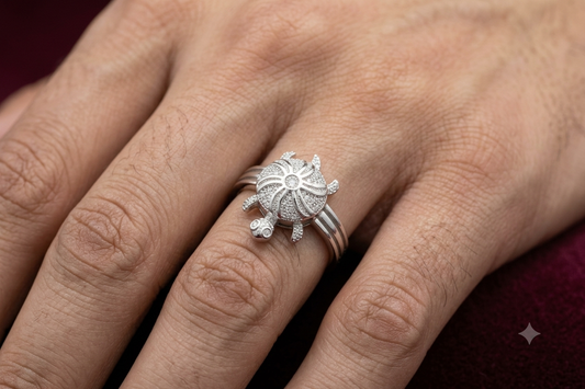 Premium Italian Silver turtle Men’s Ring with Textured Square Face