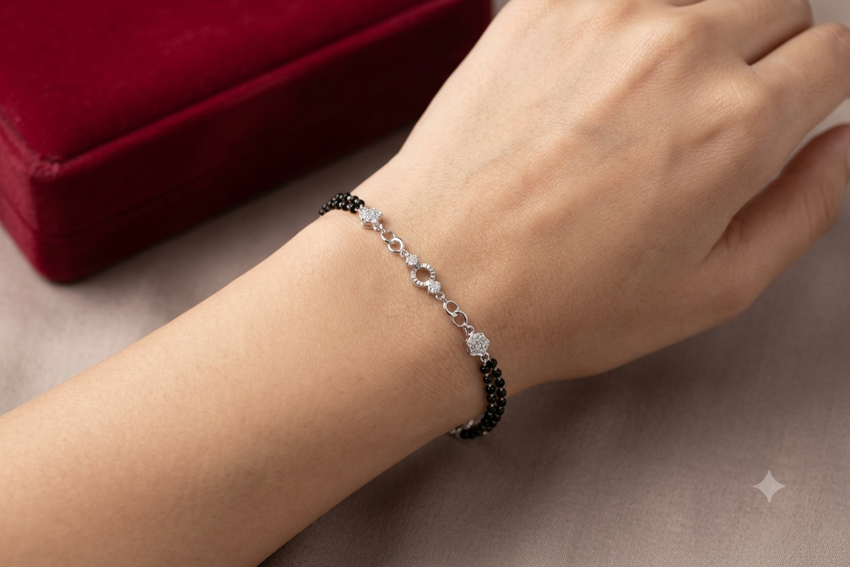 925 Sterling Silver Floral Charm Hand Mangalsutra Bracelet