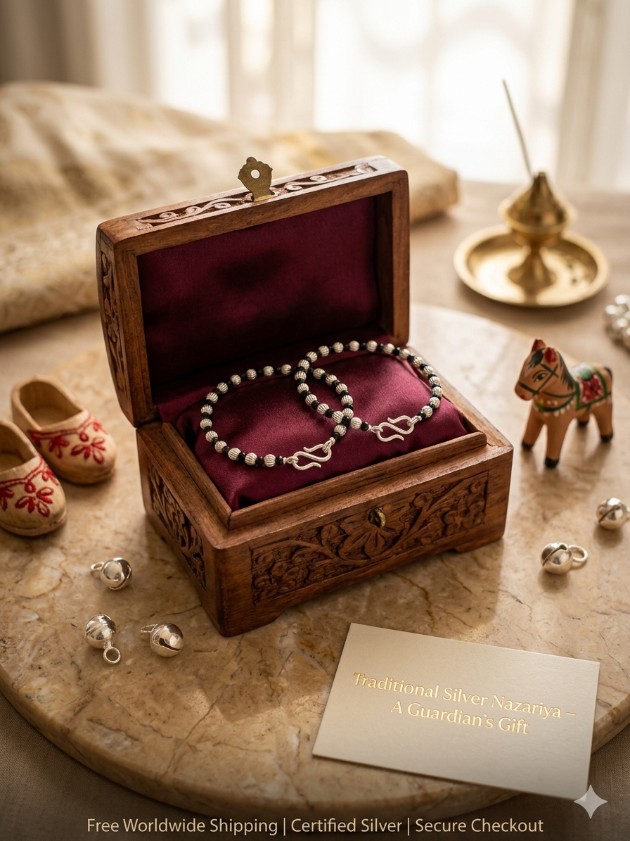 Silver nazariya with Black beads