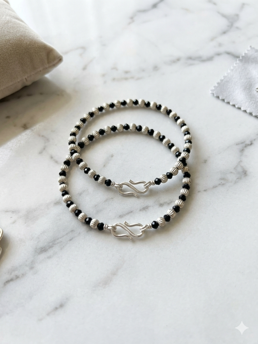 Silver nazariya with Black beads