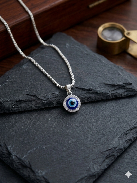 Sterling Silver Evil Eye Pendant with Sleek Box Chain