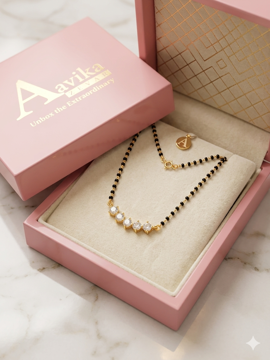 Aavika Zevar Gold Plated 5-Stone American Diamond Minimalist silver Mangalsutra
