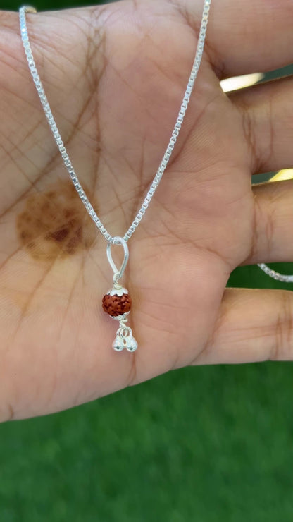 Aavikazevar 925 Sterling Silver rudraksha Pendant with 925 silver box Chain for Men & Women | Pure Silver Spiritual Necklace | Elegant Daily Wear Jewelry | Ideal Gift for Devotees