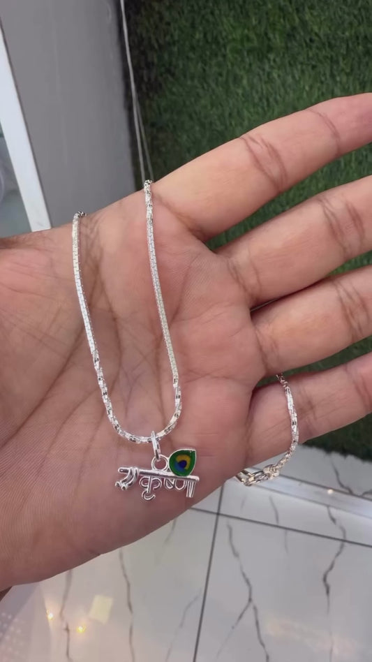 Aavikazevar 925 Sterling Silver Krishna Pendant with Chain for Men & Women | Pure Silver Spiritual Necklace | Elegant Daily Wear Jewelry | Ideal Gift for Devotees