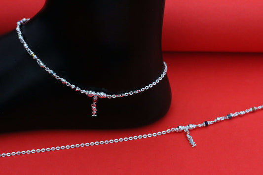 Silver Anklets For Women - Chain with Multicolor Beeds
