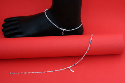 Silver Anklets For Women - Chain with Multicolor Beeds