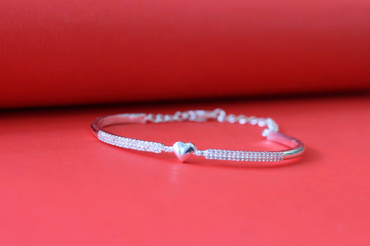 Silver Heart Kada Bracelet