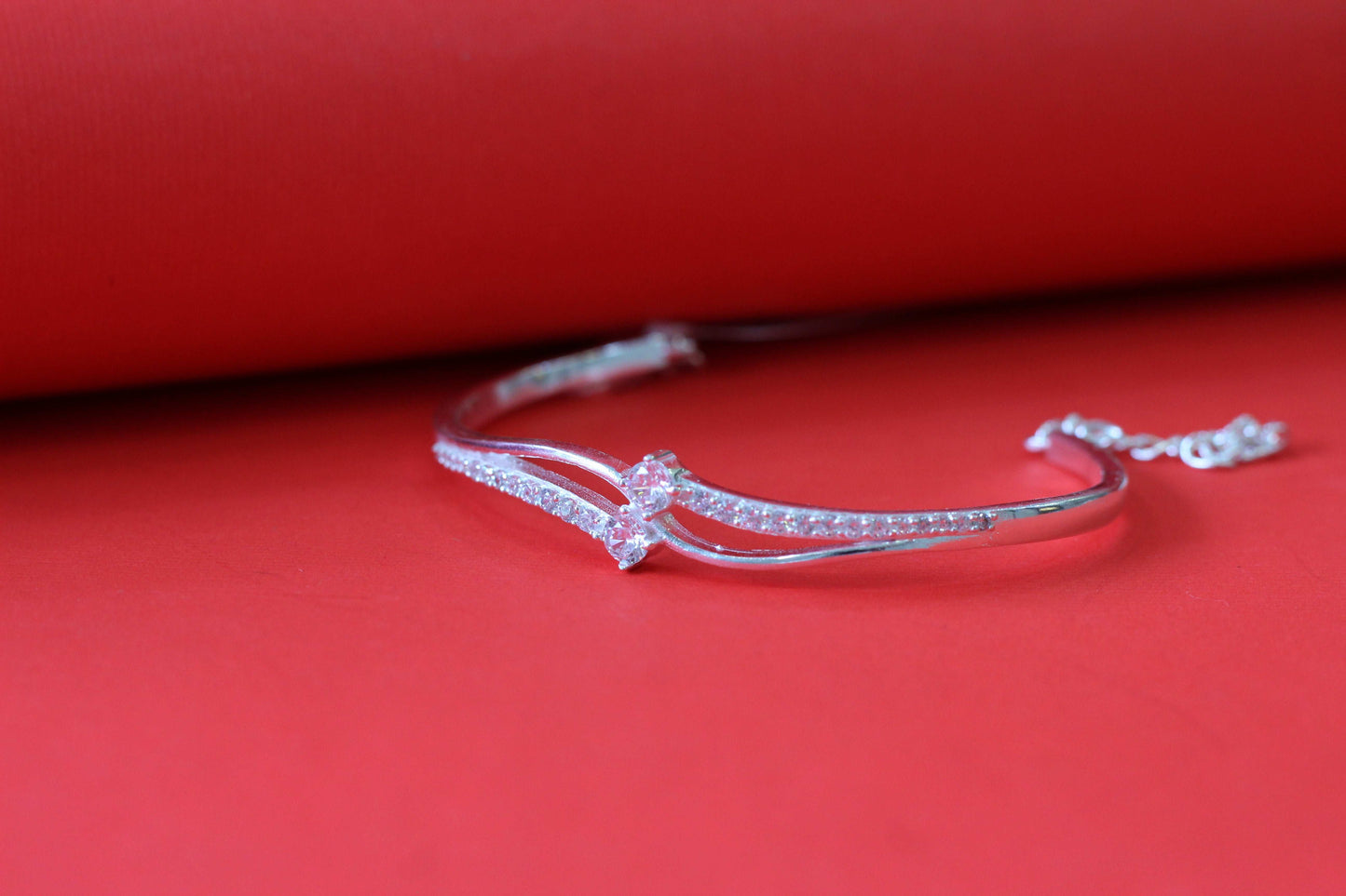 Elegant Silver Kada with CZ Stones