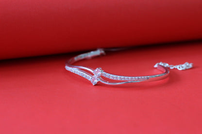 Elegant Silver Kada with CZ Stones