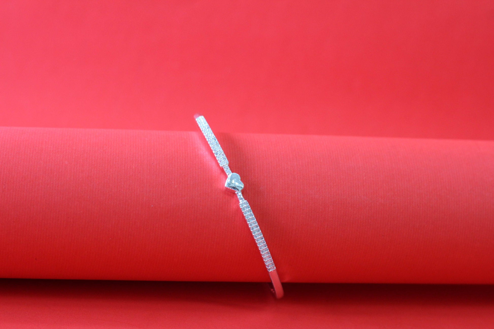 Silver Heart Kada Bracelet