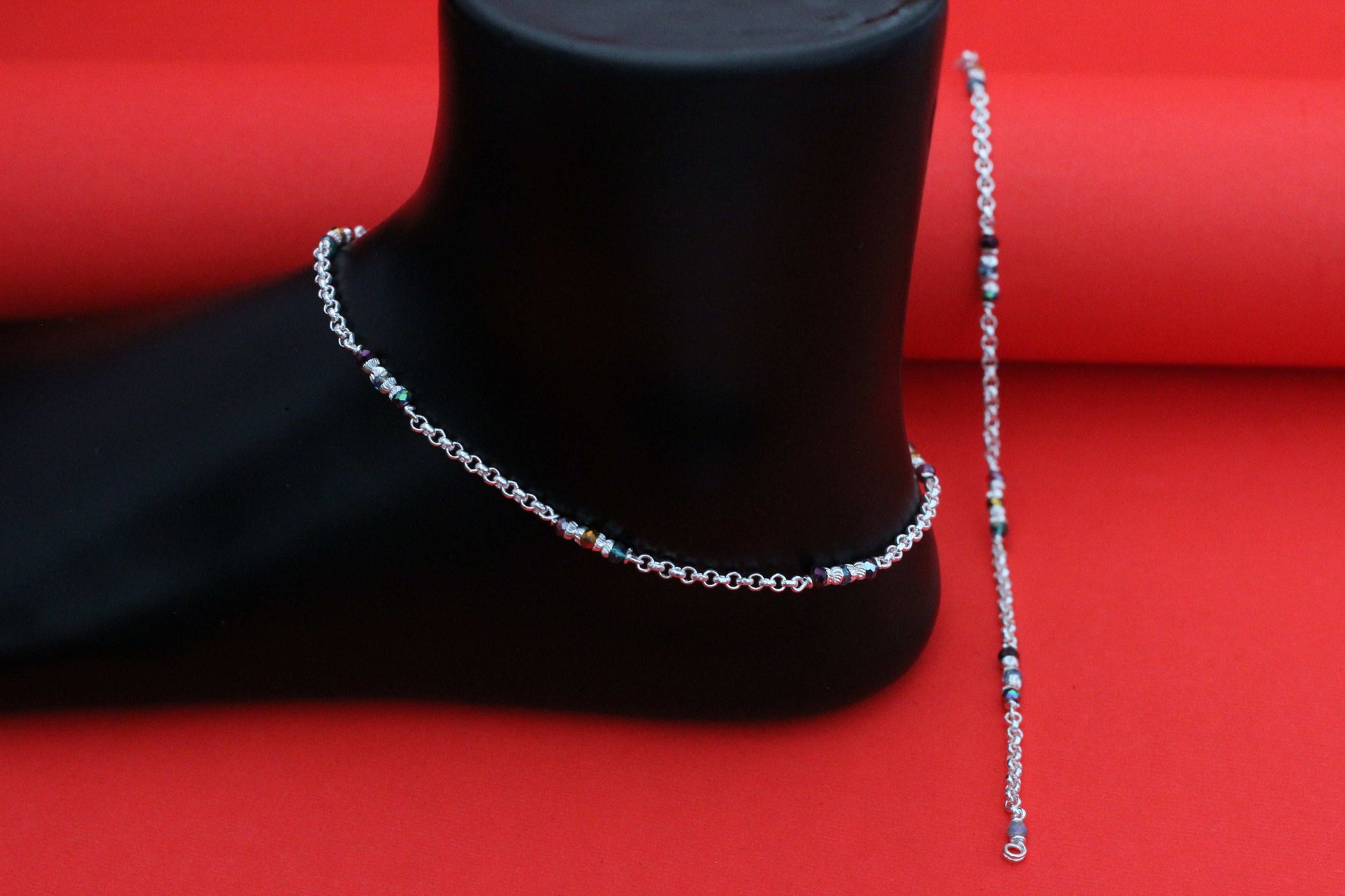 Elegant Silver Payal with multicolour Beads