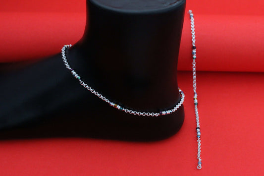 Elegant Silver Payal with multicolour Beads