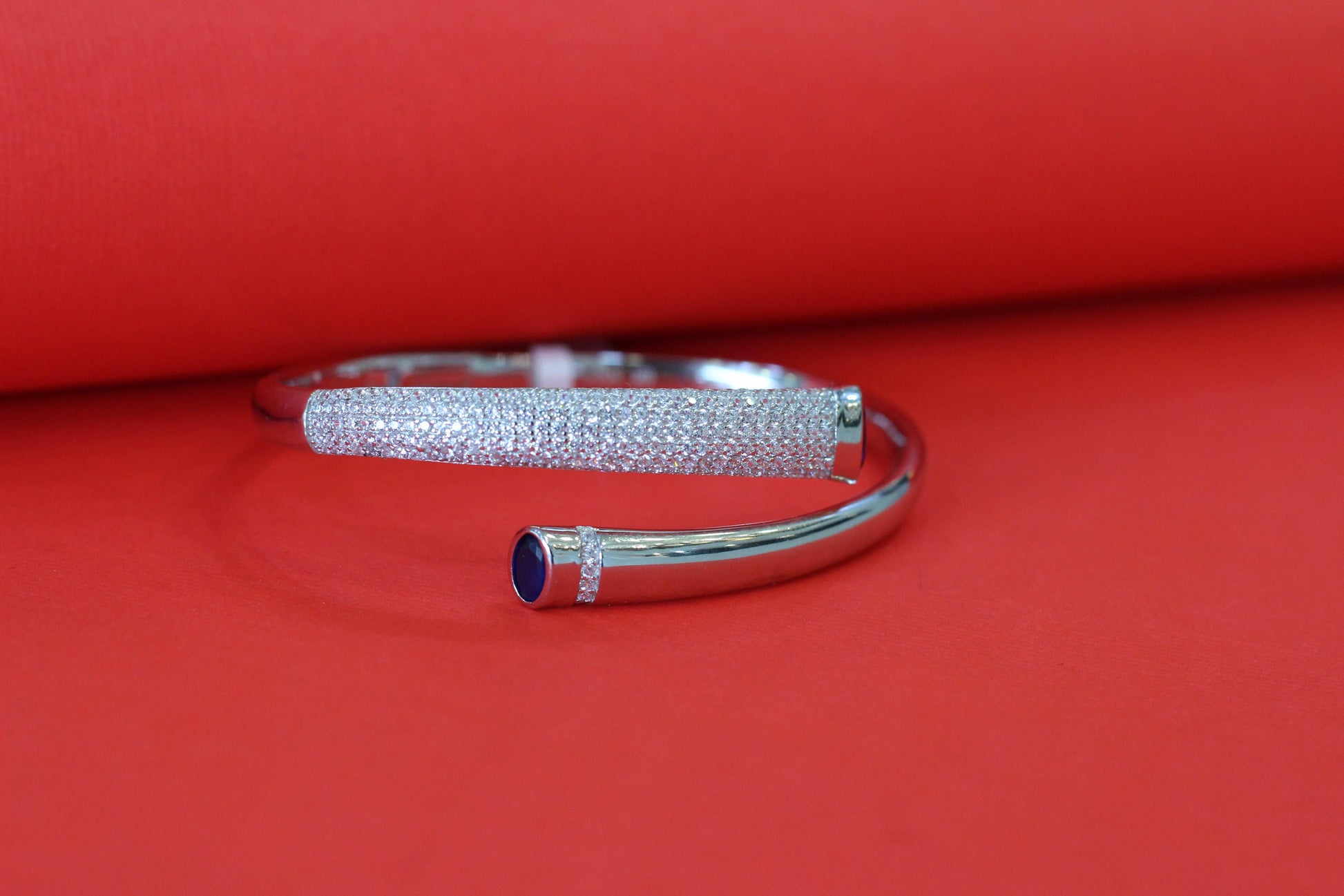 Elegant Silver Finish Kada & Ring Combo Set with CZ Stones