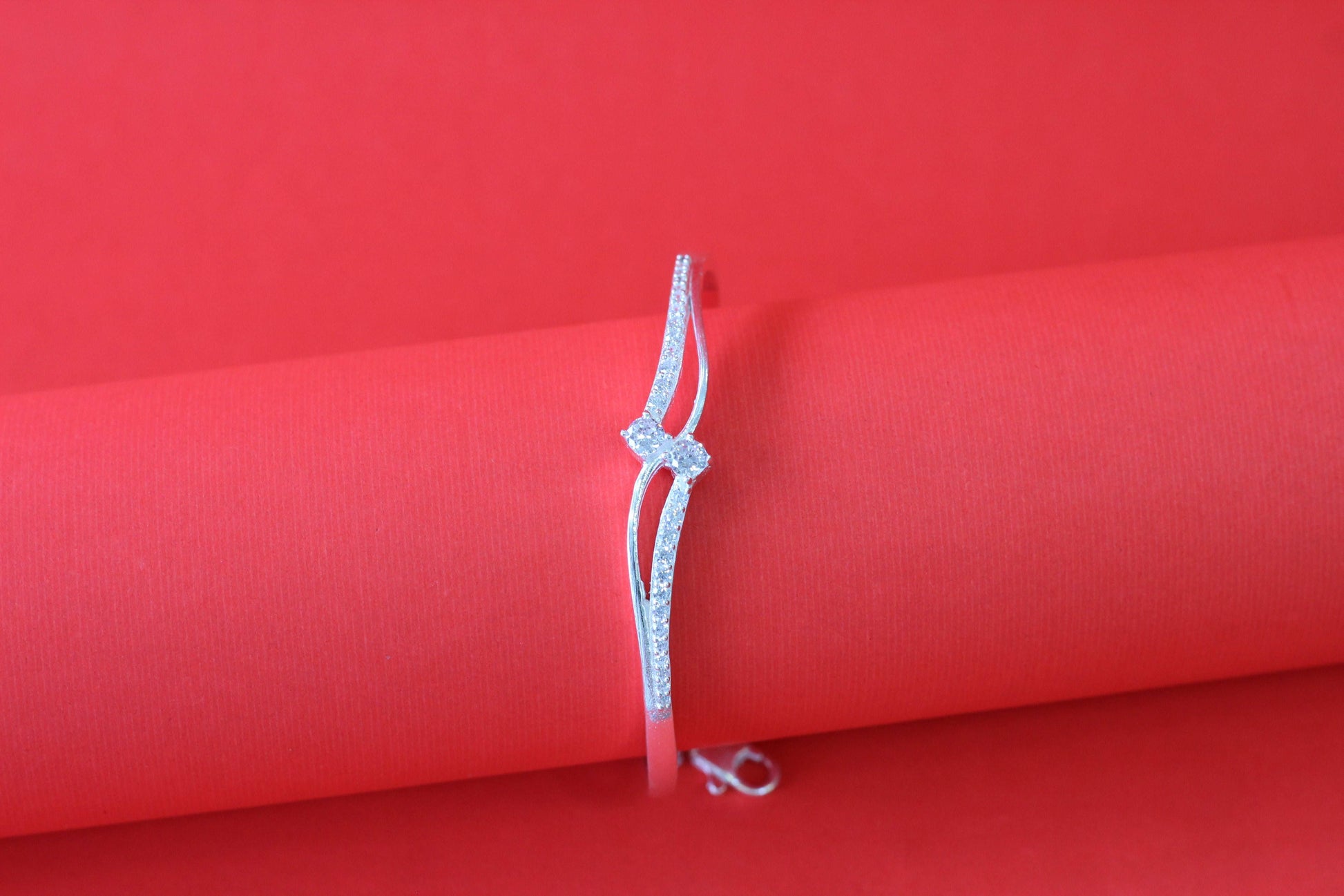 Elegant Silver Kada with CZ Stones