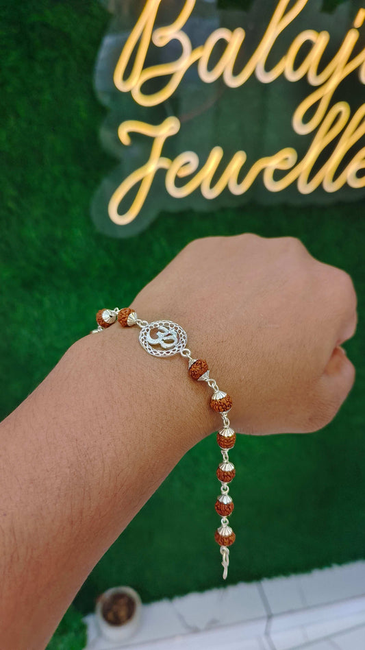Pure Silver Rudraksha Bracelet with aum Charm