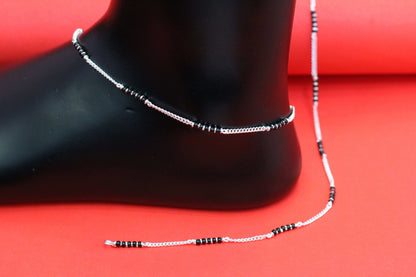 Elegant Silver Payal with black Beads