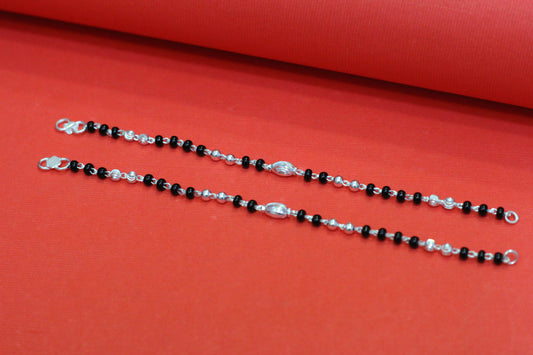 Silver nazariya with pure silver beads and black beads